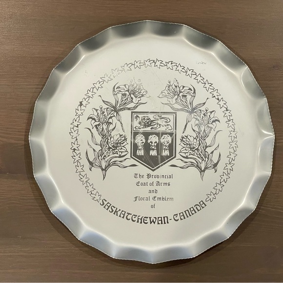 The Coat of Arms and Floral Emblem of Saskatchewan Canada Silver Platter - Picture 1 of 2